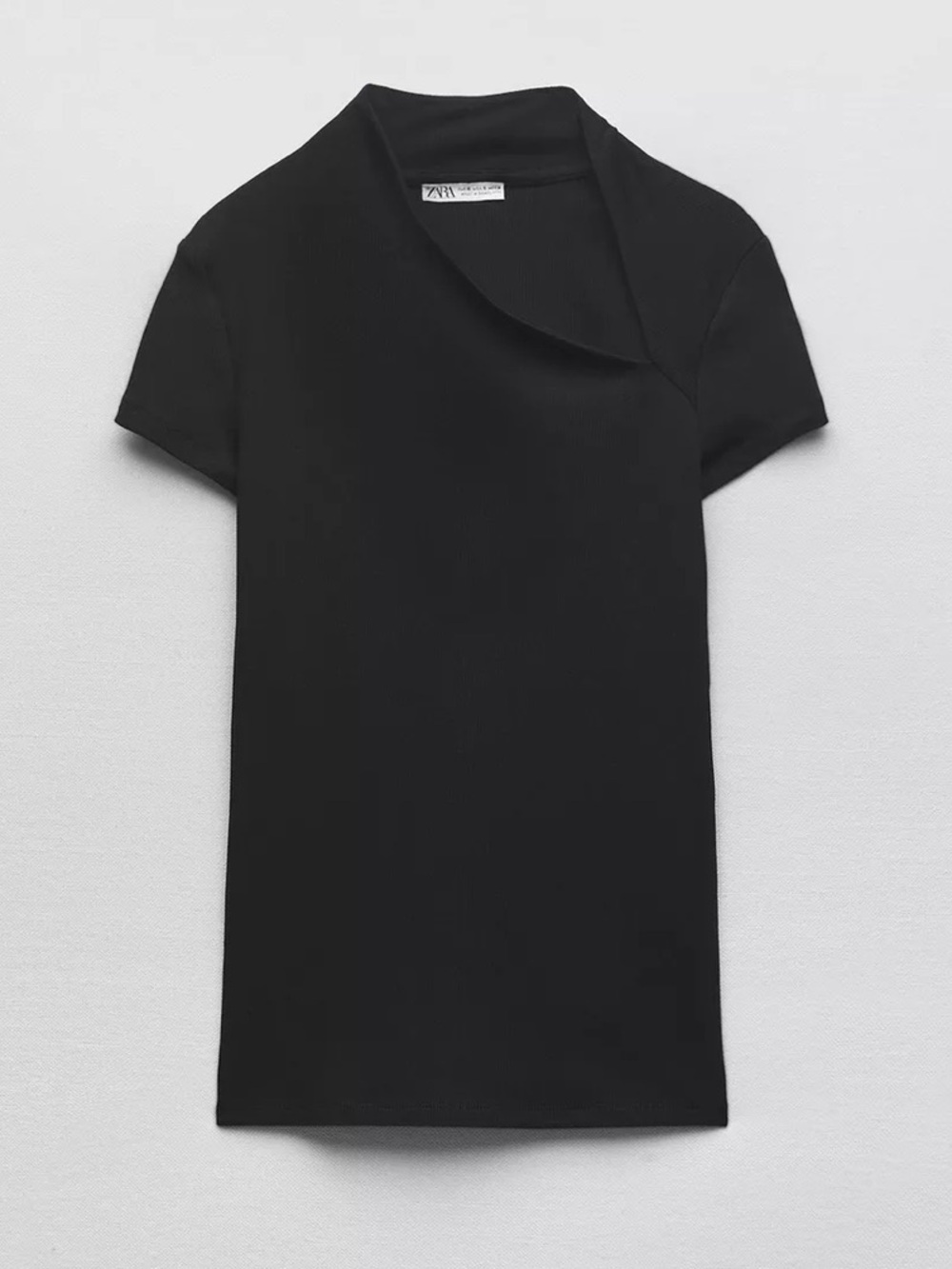Zara Black Short-Sleeve Asymmetric Neck Tee